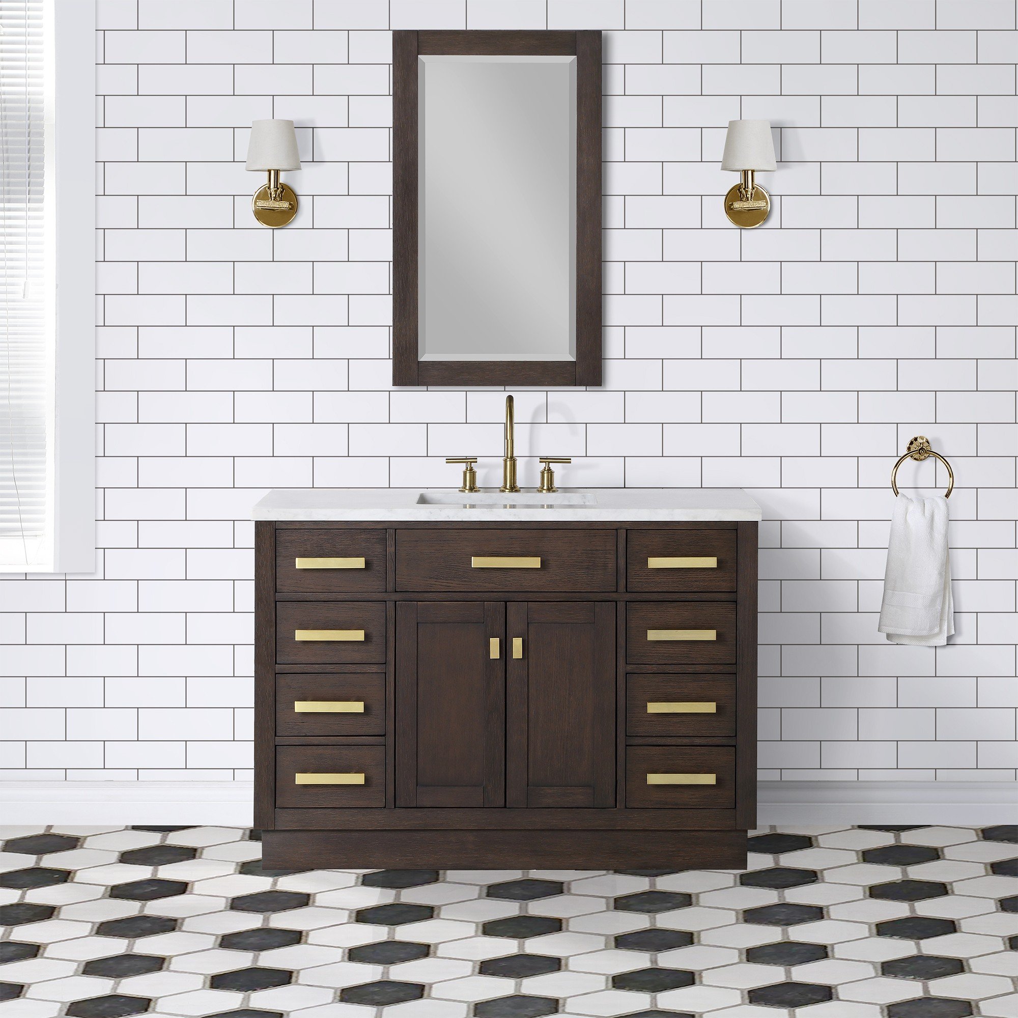 WATER-CREATION CH48CW06BK-000000000 CHESTNUT 48 INCH SINGLE BATHROOM VANITY IN BROWN OAK