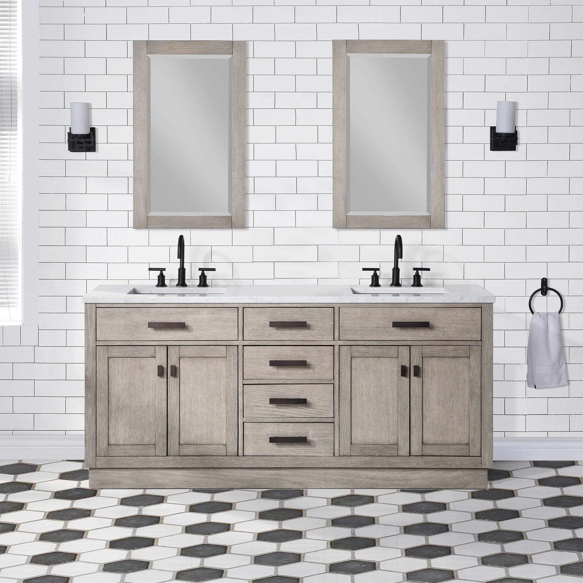 WATER-CREATION CH72CW03GK-R21000000 CHESTNUT 72 INCH DOUBLE BATHROOM VANITY WITH MIRRORS IN GREY OAK