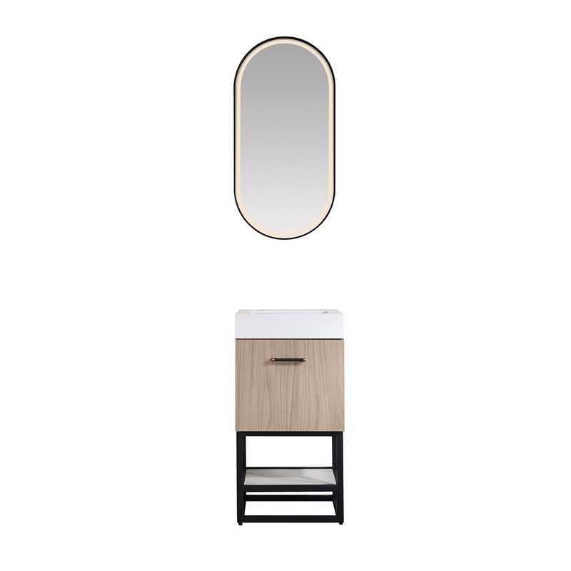 VINNOVA 701918-WH TOLEDO 17 3/4 INCH SINGLE SINK BATH VANITY WITH WHITE COMPOSITE INTEGRAL SQUARE SINK TOP AND MIRROR