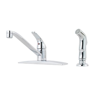 PFISTER G134-4444 PFIRST SERIES 6 3/8 INCH FOUR HOLES DECK MOUNT KITCHEN FAUCET WITH SIDE SPRAY AND SINGLE LEVER HANDLE - POLISHED CHROME