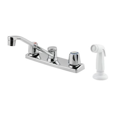 PFISTER G135-4000 PFIRST SERIES 6 1/4 INCH TWO KNOB HANDLES DECK MOUNT KITCHEN FAUCET WITH WHITE SIDE SPRAY - POLISHED CHROME
