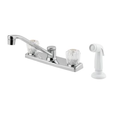 PFISTER G135-4100 PFIRST SERIES 6 1/4 INCH TWO ACRYLIC WINDSOR HANDLES DECK MOUNT KITCHEN FAUCET WITH WHITE SIDE SPRAY - POLISHED CHROME