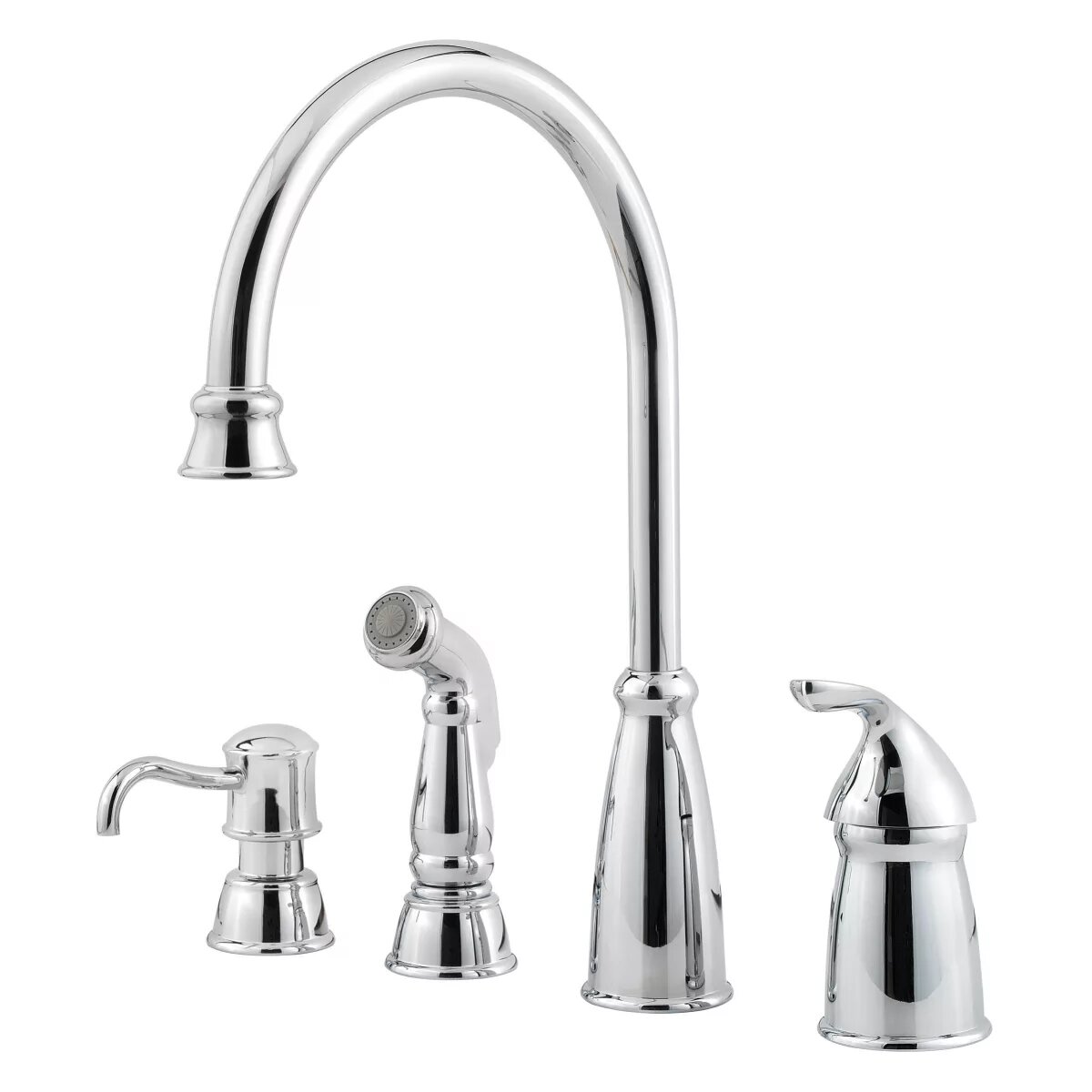 PFISTER GT26-4CB AVALON 13 7/8 INCH SINGLE LEVER HANDLE DECK MOUNT KITCHEN FAUCET WITH SIDE SPRAY AND SOAP DISPENSER