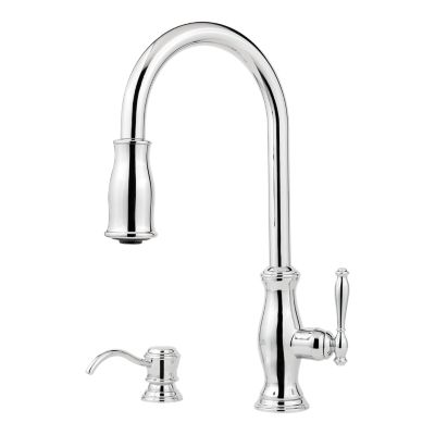 PFISTER GT529-TM HANOVER 16 3/4 INCH SINGLE LEVER HANDLE DECK MOUNT PULL-DOWN KITCHEN FAUCET WITH SOAP DISPENSER