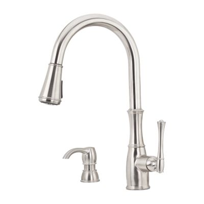 PFISTER GT529-WH1 WHEATON 17 INCH SINGLE LEVER HANDLE DECK MOUNT PULL-DOWN KITCHEN FAUCET WITH SOAP DISPENSER