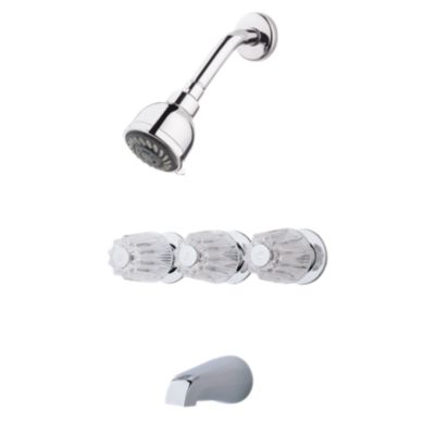PFISTER LG01-1120 PFIRST SERIES WALL MOUNT TUB AND SHOWER FAUCET WITH THREE METAL VERVE KNOB HANDLES - POLISHED CHROME