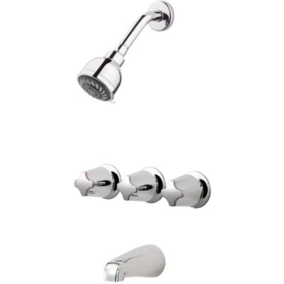 PFISTER LG01-3110 PFIRST SERIES WALL MOUNT TUB AND SHOWER FAUCET WITH THREE METAL KNOB HANDLES - POLISHED CHROME