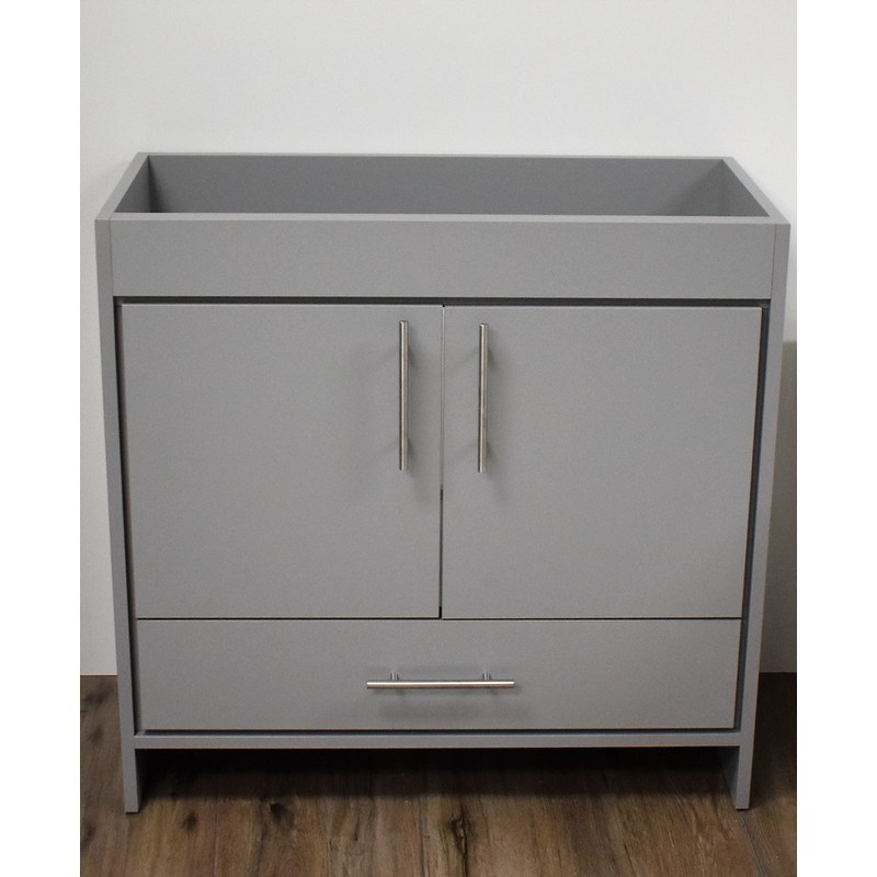 MTD VOLPA USA MTD-3136G-0 PACIFIC 36 INCH MODERN BATHROOM VANITY IN GREY WITH STAINLESS STEEL ROUND HOLLOW HARDWARE CABINET ONLY
