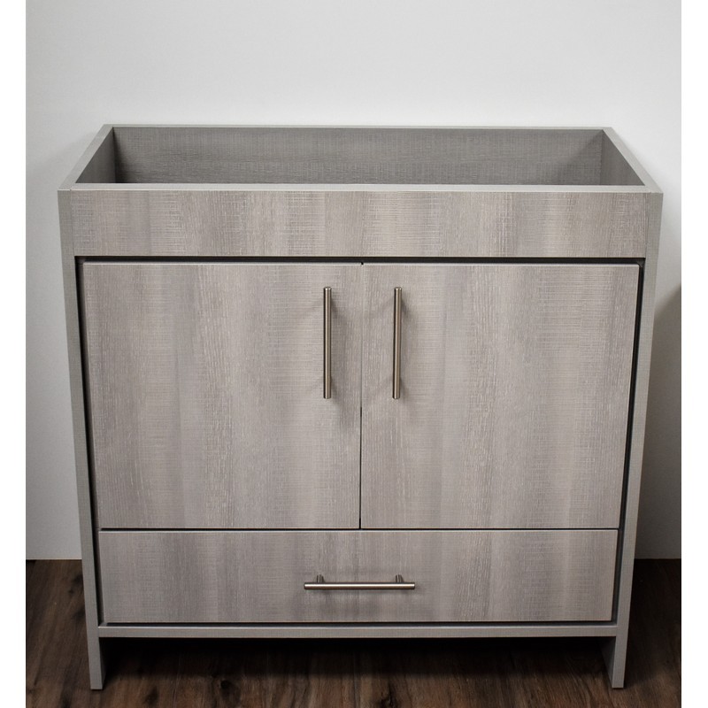 MTD VOLPA USA MTD-3136WG-0 PACIFIC 36 INCH MODERN BATHROOM VANITY IN WEATHERED GREY WITH STAINLESS STEEL ROUND HOLLOW HARDWARE CABINET ONLY
