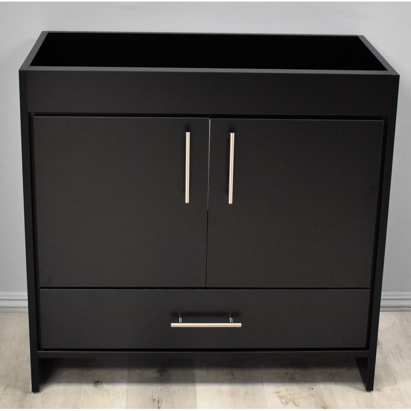 MTD VOLPA USA MTD-336BK-0 RIO 36 INCH MODERN BATHROOM VANITY IN BLACK WITH SATIN NICKEL THIN HARDWARE CABINET ONLY