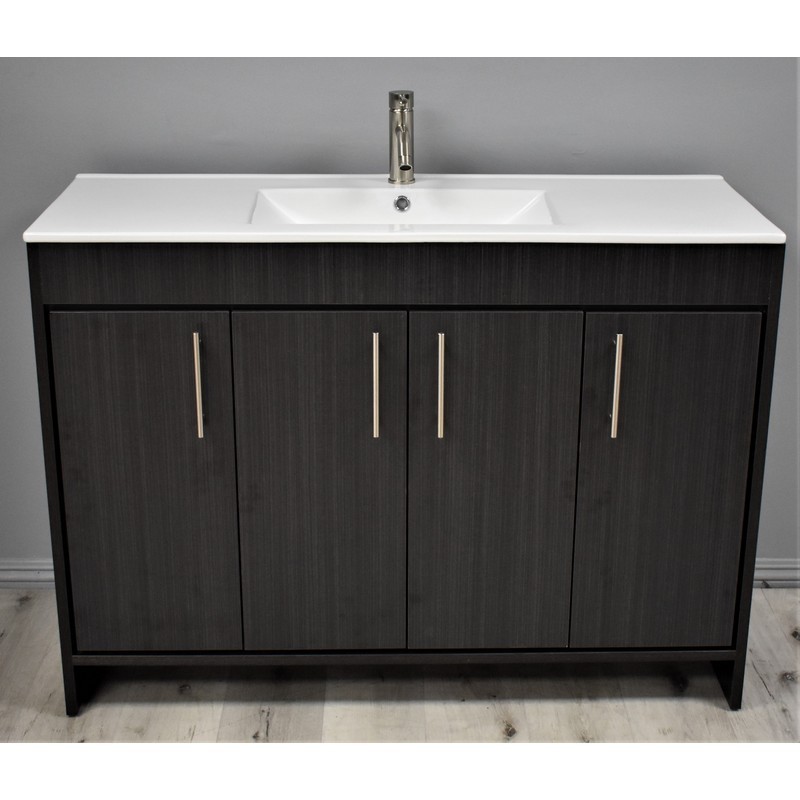 MTD VOLPA USA MTD-3448BA-14 VILLA 48 INCH MODERN BATHROOM VANITY IN BLACK ASH WITH INTEGRATED CERAMIC TOP AND STAINLESS STEEL ROUND HOLLOW HARDWARE