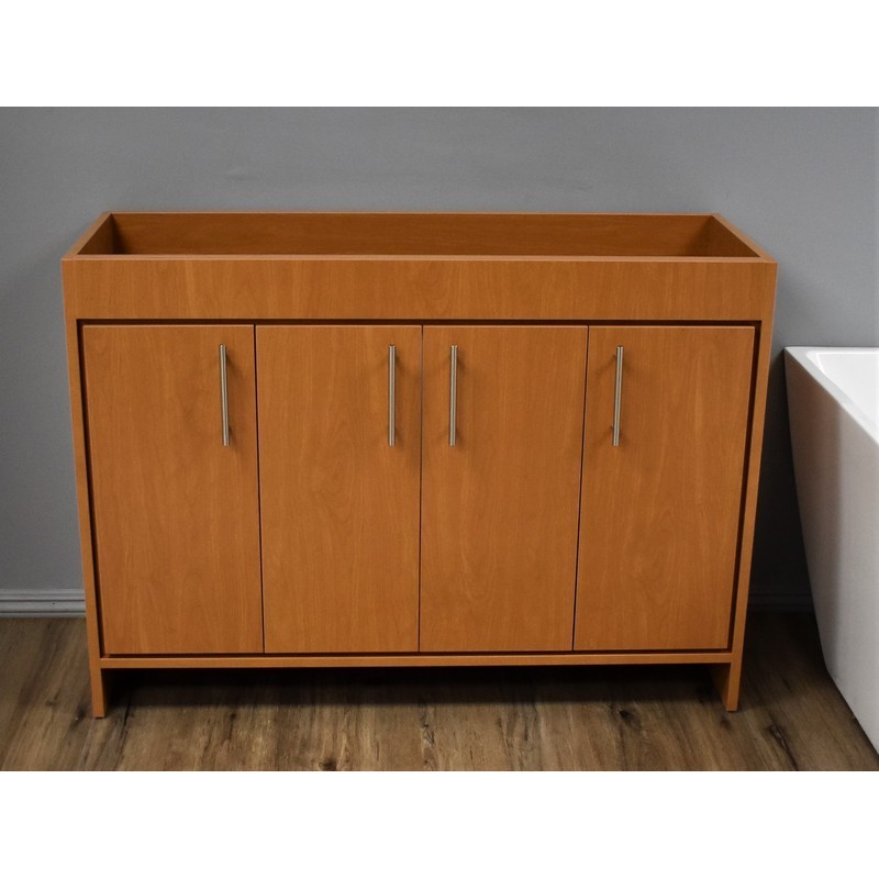 MTD VOLPA USA MTD-3448HM-0 VILLA 48 INCH MODERN BATHROOM VANITY IN HONEY MAPLE WITH STAINLESS STEEL ROUND HOLLOW HARDWARE CABINET ONLY