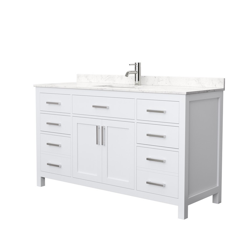 WYNDHAM COLLECTION WCG242460SWHCCUNSMXX BECKETT 60 INCH SINGLE BATHROOM VANITY IN WHITE WITH CARRARA CULTURED MARBLE COUNTERTOP AND UNDERMOUNT SQUARE SINK