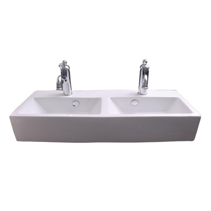 Basin Wall Mount Bathroom Sink, Single Basin Double Faucet Bathroom Sink