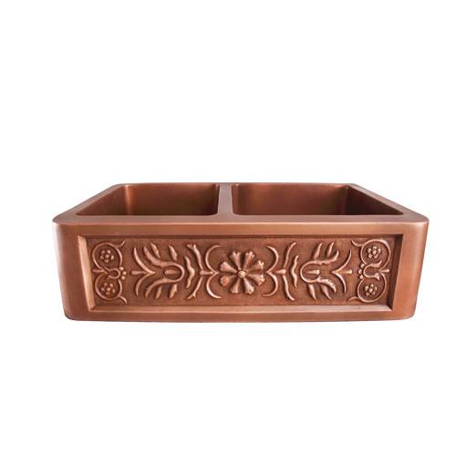 BARCLAY FSCDB3512-SAC SICILY 33 INCH DOUBLE BOWL APRON FRONT FARMER KITCHEN SINK - SMOOTH ANTIQUE COPPER