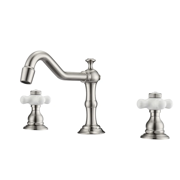 BARCLAY LFW102-PC ROMA 6 INCH THREE HOLES DECK MOUNT WIDESPREAD BATHROOM FAUCET WITH PORCELAIN CROSS HANDLES