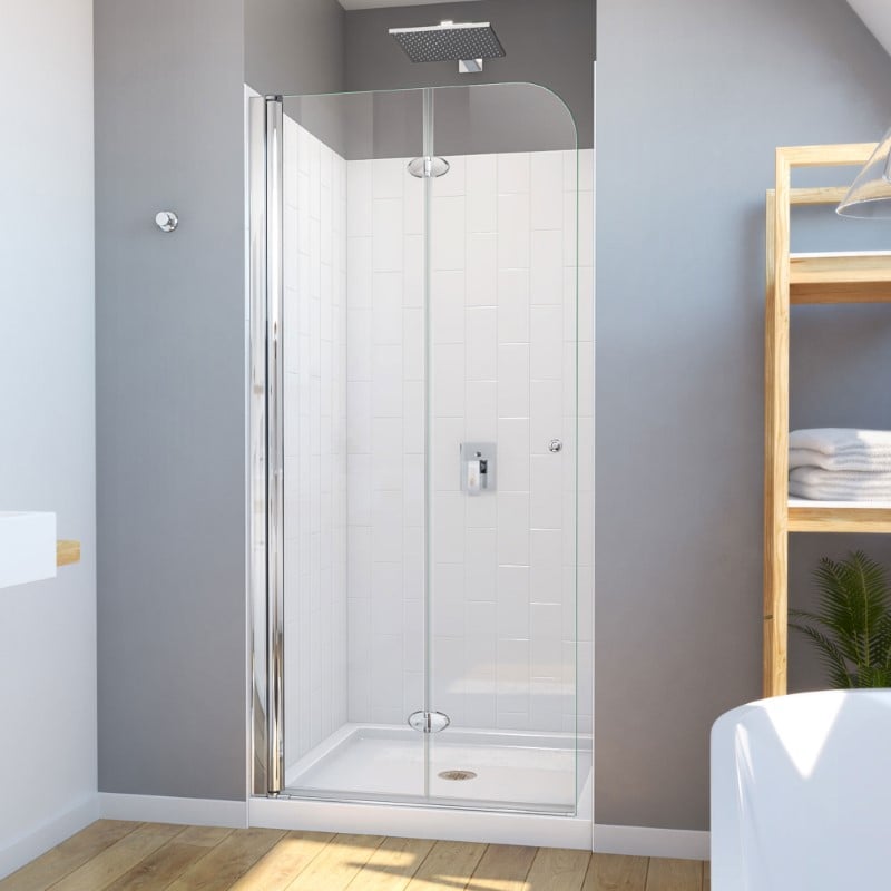 DREAMLINE D2363636XXC0001 AQUA FOLD 36 W X 78 3/4 H INCH BI-FOLD SHOWER DOOR AND BASE AND WITH WALL KIT - CHROME