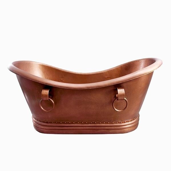 BARCLAY COTDSN66S-AC BAYLIS 66 INCH COPPER FREESTANDING OVAL SOAKER DOUBLE SLIPPER BATHTUB - HAMMERED ANTIQUE COPPER