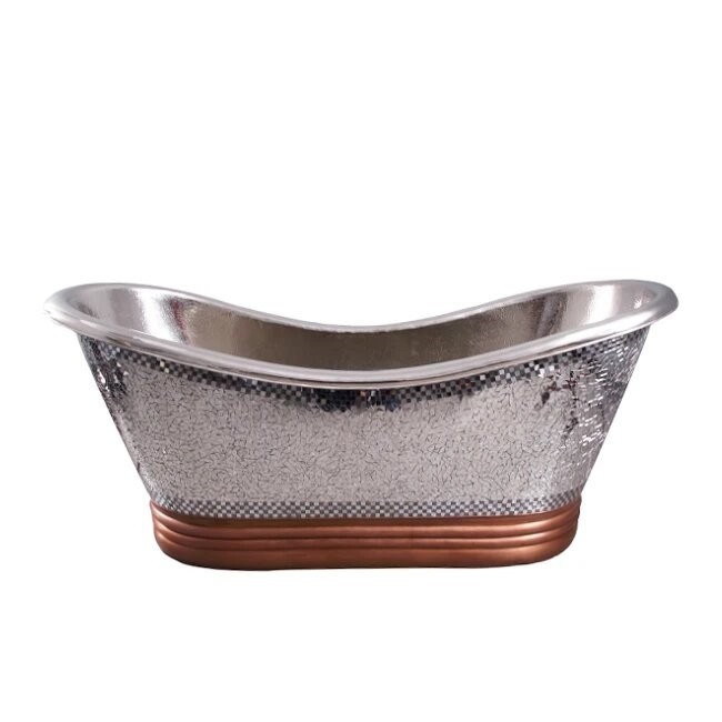 BARCLAY COTDSN71B-MN GALILEO 72 INCH COPPER FREESTANDING OVAL SOAKER DOUBLE SLIPPER BATHTUB - HAMMERED NICKEL