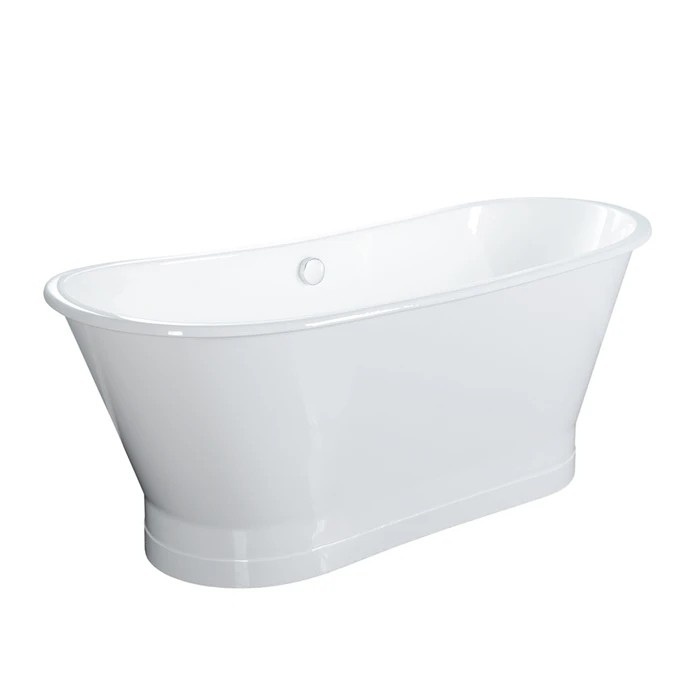 BARCLAY CTBATN68-WH WAKELY 67 INCH CAST IRON FREESTANDING OVAL SOAKER DOUBLE ROLL TOP BATEAU BATHTUB - WHITE