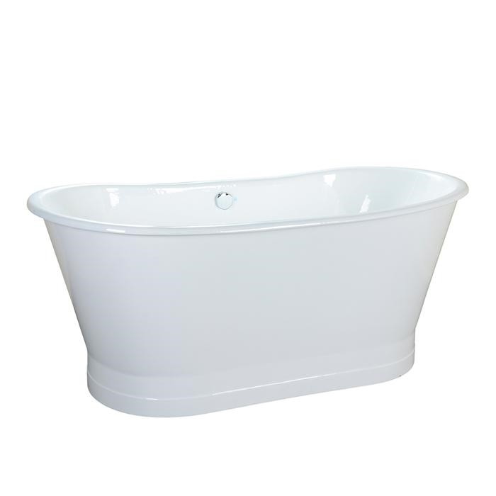 BARCLAY CTBATN68W-WH WAKELY 67 3/8 INCH EXTRA WIDE CAST IRON FREESTANDING OVAL SOAKER DOUBLE ROLL TOP BATEAU BATHTUB - WHITE
