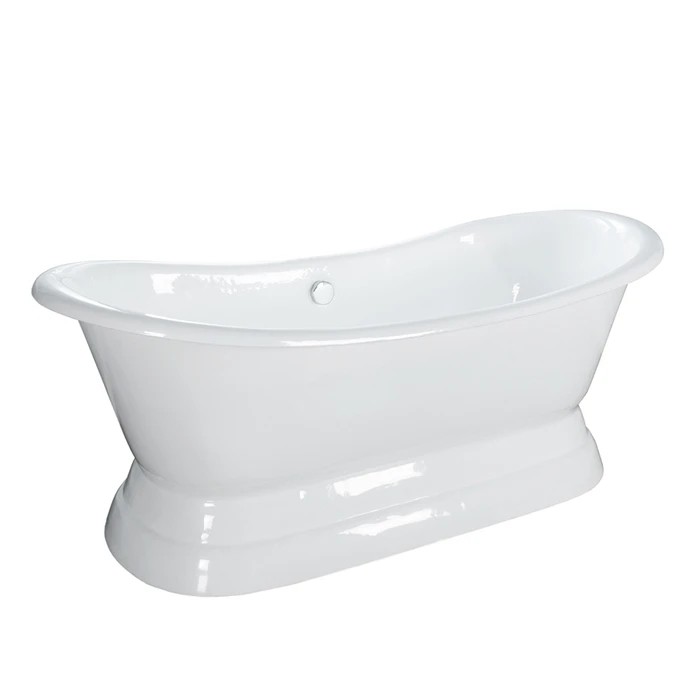 BARCLAY CTDSN74B-WH RANDALL 72 INCH CAST IRON FREESTANDING OVAL SOAKER DOUBLE SLIPPER BATHTUB WITH BASE - WHITE