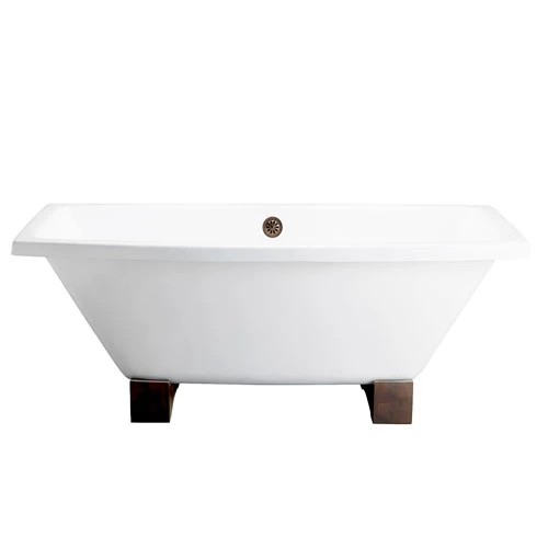 BARCLAY CTSQH67-WH ATHENS 67 INCH CAST IRON FREESTANDING RECTANGULAR SOAKER BATHTUB WITH 7 INCH RIM HOLES - WHITE