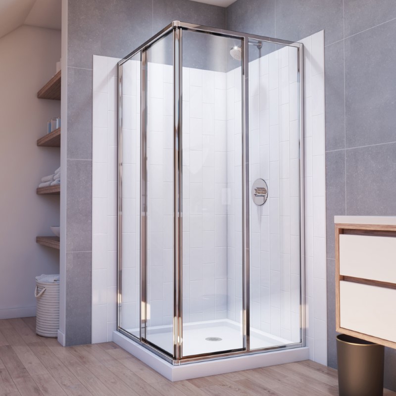 DREAMLINE E2813636X CORNER VIEW 36 W X 78 3/4 H INCH SLIDING SHOWER ENCLOSURE AND BASE AND WITH WALL KIT