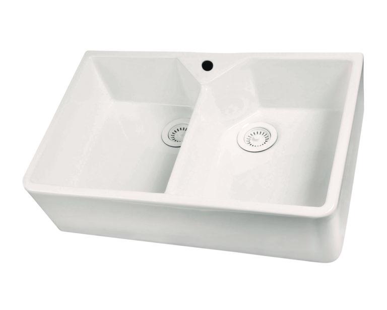 BARCLAY FS31-1 JOLIE 31 1/2 INCH DOUBLE BOWL APRON FRONT FARMER KITCHEN SINK WITH FAUCET HOLE