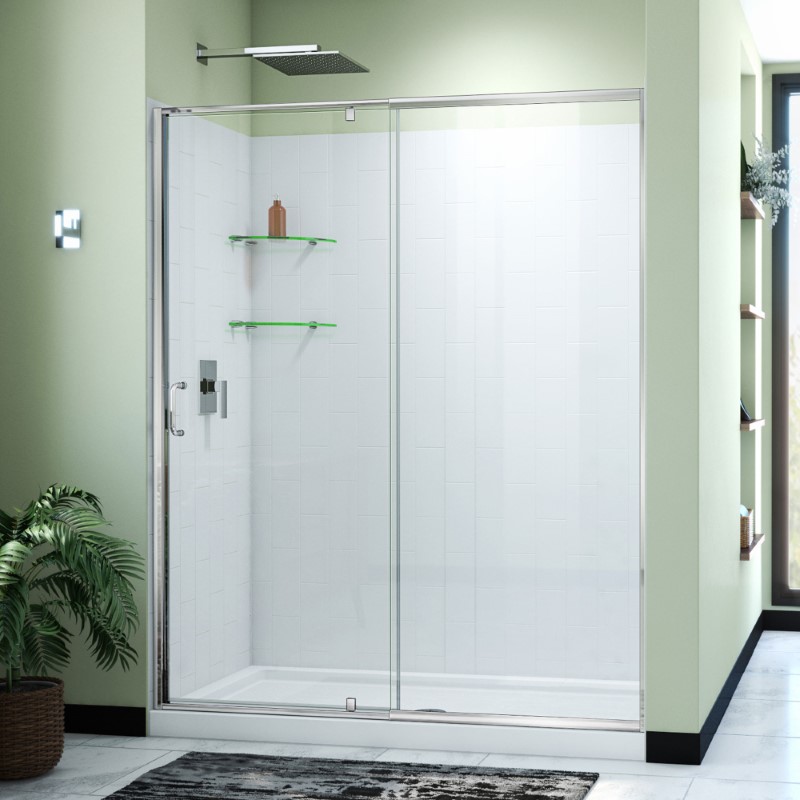 DREAMLINE D2226032X FLEX 60 W X 78 3/4 H 32 D INCH PIVOT SHOWER DOOR AND BASE AND WITH WALL KIT