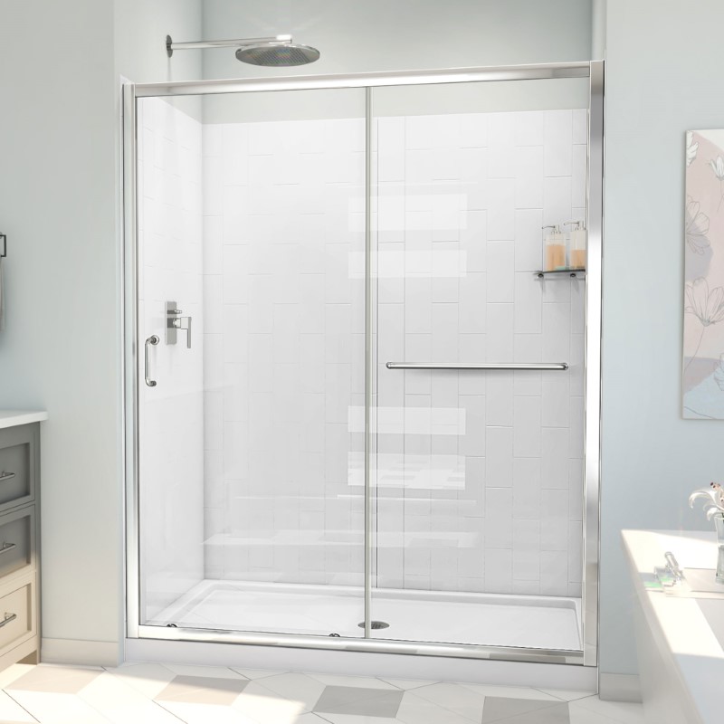DREAMLINE D2096034XX INFINITY-Z 60 INCH SLIDING SHOWER DOOR WITH BASE AND WALL KIT