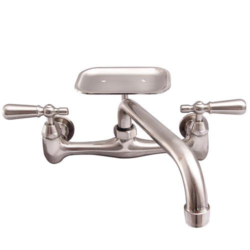 BARCLAY KF100 DOLLIE 5 7/8 INCH TWO HOLES WALL MOUNT KITCHEN FAUCET WITH SOAP DISH AND LEVER HANDLES