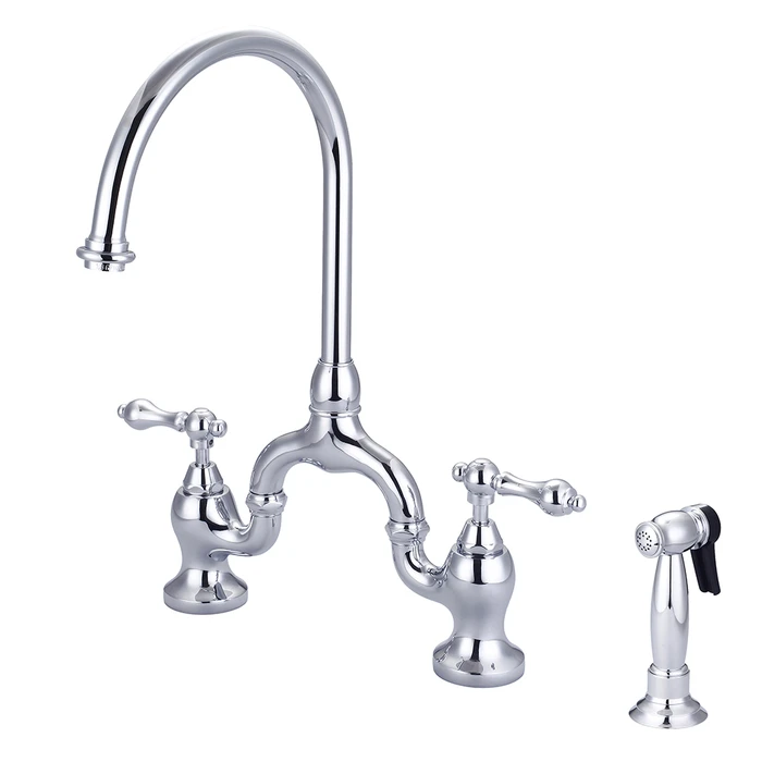 BARCLAY KFB504-ML BANNER 16 5/8 INCH THREE HOLES DECK MOUNT BRIDGE KITCHEN FAUCET WITH SIDE SPRAY AND LEVER HANDLES