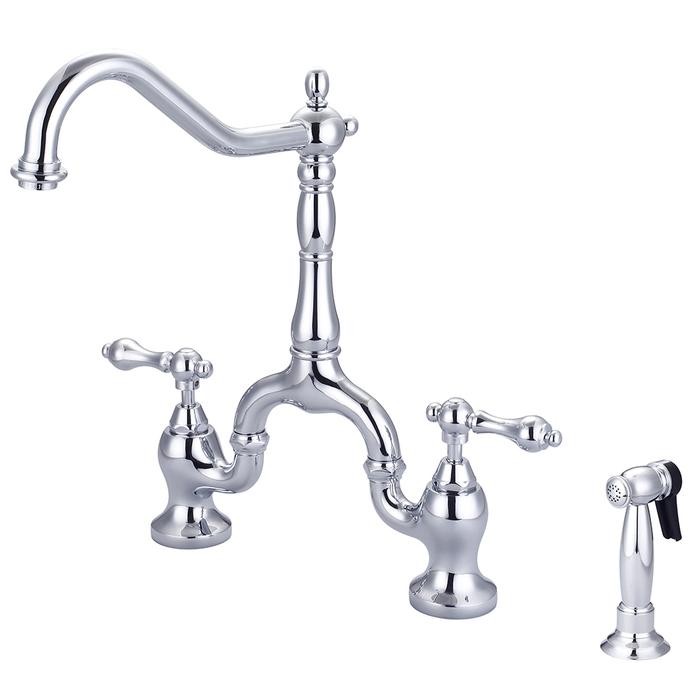 BARCLAY KFB506-ML CARLTON 14 3/4 INCH THREE HOLES DECK MOUNT BRIDGE KITCHEN FAUCET WITH SIDE SPRAY AND LEVER HANDLES