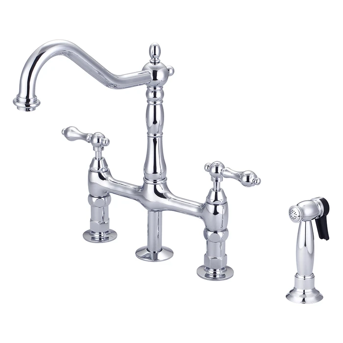 BARCLAY KFB508-ML EMRAL 12 3/4 INCH FOUR HOLES DECK MOUNT BRIDGE KITCHEN FAUCET WITH SIDE SPRAY AND LEVER HANDLES