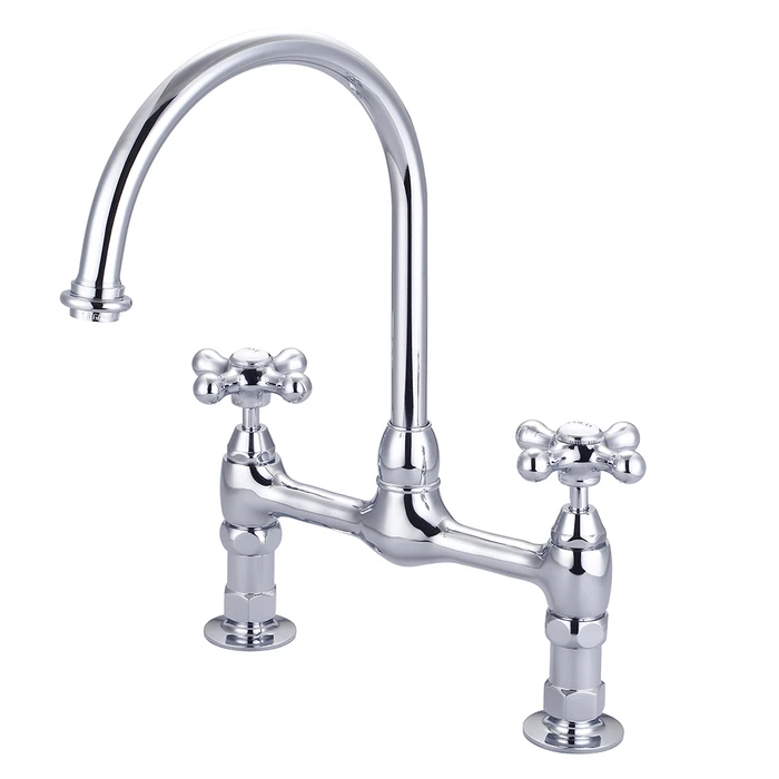 BARCLAY KFB510-MC HARDING 15 INCH TWO HOLES DECK MOUNT BRIDGE KITCHEN FAUCET WITH BUTTON CROSS HANDLES