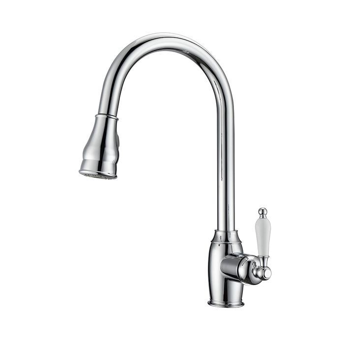 BARCLAY KFS408-L3 BAY 16 5/8 INCH SINGLE HOLE DECK MOUNT KITCHEN FAUCET WITH PULL-DOWN SPRAY AND PORCELAIN LEVER HANDLE