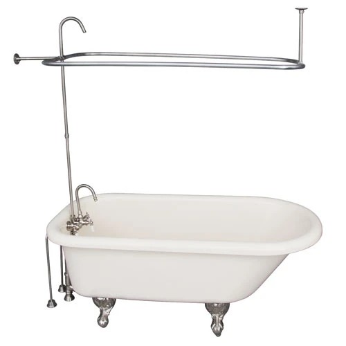 BARCLAY TKADTR60-BBN1 ANTHEA 60 INCH ACRYLIC FREESTANDING CLAWFOOT SOAKER BATHTUB IN BISQUE WITH PORCELAIN LEVER TUB FILLER AND RECTANGULAR SHOWER UNIT IN SATIN NICKEL
