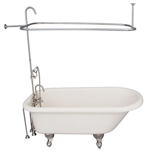 BARCLAY TKADTR60-BBN2 ANTHEA 60 INCH ACRYLIC FREESTANDING CLAWFOOT SOAKER BATHTUB IN BISQUE WITH PORCELAIN LEVER TUB FILLER AND HAND SHOWER IN BRUSHED NICKEL