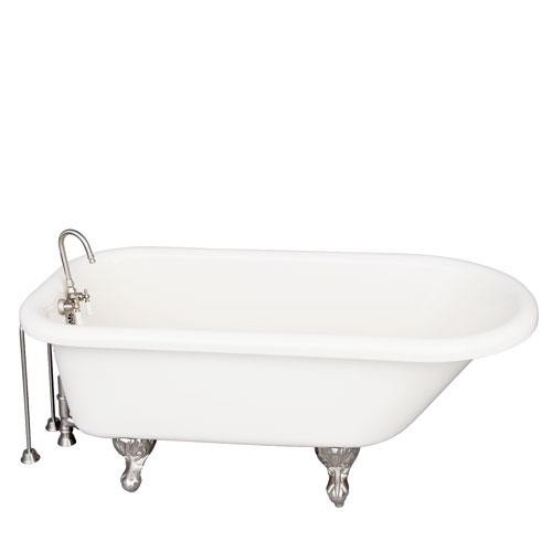 BARCLAY TKADTR60-BBN4 ANTHEA 60 INCH ACRYLIC FREESTANDING CLAWFOOT SOAKER BATHTUB IN BISQUE WITH WALL MOUNT PORCELAIN LEVER TUB FILLER IN SATIN NICKEL