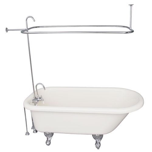 BARCLAY TKADTR60-BCP1 ANTHEA 60 INCH ACRYLIC FREESTANDING CLAWFOOT SOAKER BATHTUB IN BISQUE WITH PORCELAIN LEVER TUB FILLER AND RECTANGULAR SHOWER UNIT IN CHROME