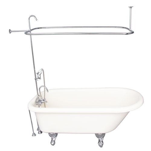 BARCLAY TKADTR60-BCP2 ANTHEA 60 INCH ACRYLIC FREESTANDING CLAWFOOT SOAKER BATHTUB IN BISQUE WITH PORCELAIN LEVER TUB FILLER AND HAND SHOWER IN CHROME