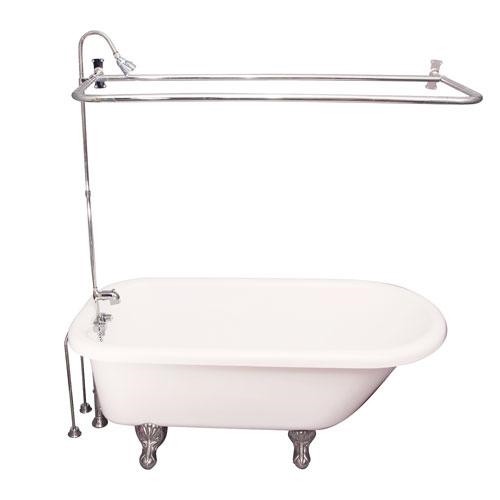BARCLAY TKADTR60-BCP4 ANTHEA 60 INCH ACRYLIC FREESTANDING CLAWFOOT SOAKER BATHTUB IN BISQUE WITH METAL LEVER TUB FILLER AND 1 INCH RECTANGULAR SHOWER UNIT IN CHROME