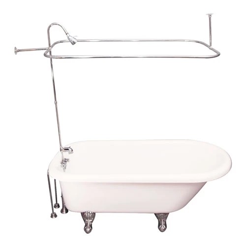 BARCLAY TKADTR60-BCP6 ANTHEA 60 INCH ACRYLIC FREESTANDING CLAWFOOT SOAKER BATHTUB IN BISQUE WITH METAL LEVER TUB FILLER AND 3/4 INCH RECTANGULAR SHOWER UNIT IN CHROME