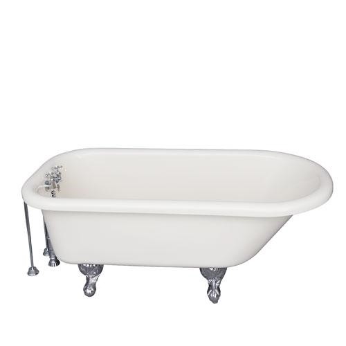 BARCLAY TKADTR60-BCP7 ANTHEA 60 INCH ACRYLIC FREESTANDING CLAWFOOT SOAKER BATHTUB IN BISQUE WITH WALL MOUNT METAL CROSS TUB FILLER IN CHROME