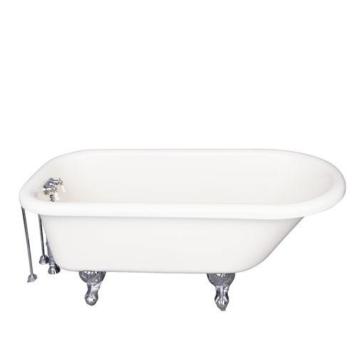 BARCLAY TKADTR60-BCP8 ANTHEA 60 INCH ACRYLIC FREESTANDING CLAWFOOT SOAKER BATHTUB IN BISQUE WITH WALL MOUNT PORCELAIN LEVER TUB FILLER IN CHROME