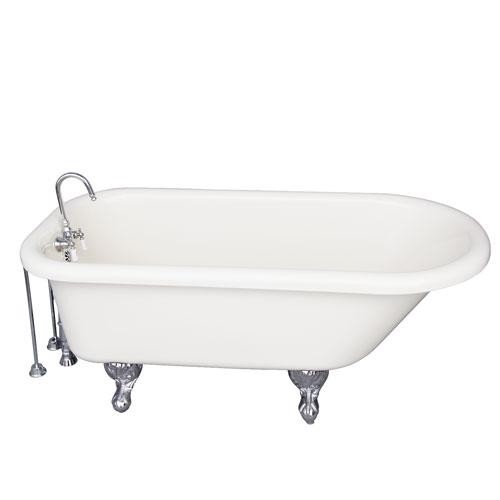 BARCLAY TKADTR60-BCP9 ANTHEA 60 INCH ACRYLIC FREESTANDING CLAWFOOT SOAKER BATHTUB IN BISQUE WITH WALL MOUNT PORCELAIN LEVER TUB FILLER IN CHROME