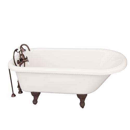 BARCLAY TKADTR60-BORB1 ANTHEA 60 INCH ACRYLIC FREESTANDING CLAWFOOT SOAKER BATHTUB IN BISQUE WITH PORCELAIN LEVER TUB FILLER AND HAND SHOWER IN OIL RUBBED BRONZE