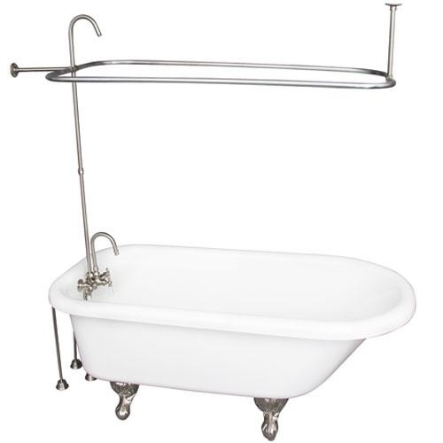 BARCLAY TKADTR60-WBN1 ANTHEA 60 INCH ACRYLIC FREESTANDING CLAWFOOT SOAKER BATHTUB IN WHITE WITH PORCELAIN LEVER TUB FILLER AND RECTANGULAR SHOWER UNIT IN SATIN NICKEL