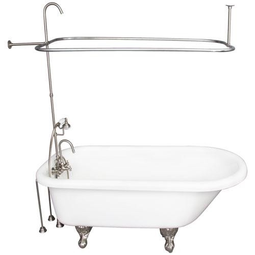 BARCLAY TKADTR60-WBN2 ANTHEA 60 INCH ACRYLIC FREESTANDING CLAWFOOT SOAKER BATHTUB IN WHITE WITH PORCELAIN LEVER TUB FILLER AND HAND SHOWER IN BRUSHED NICKEL